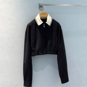 Black Cropped Jacket with White Collar